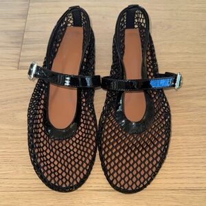 Black Mesh Mary Jane Flats with Patent Strap
